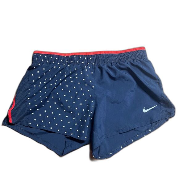 Nike Dri-Fit Women's Running Athletic Shorts – Navy Blue Star Print- Size L - Picture 1 of 6